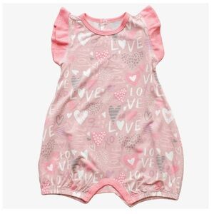 NEW WITH DEFECTS Bestaroo Love Flutter Sleeve Modal Bubble Romper in Pink 0-3M